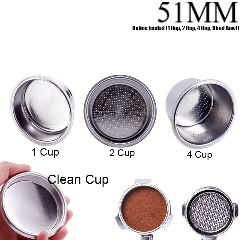 51mm 1/2/4 Cups Stainless Steel Replacement Filter Basket for