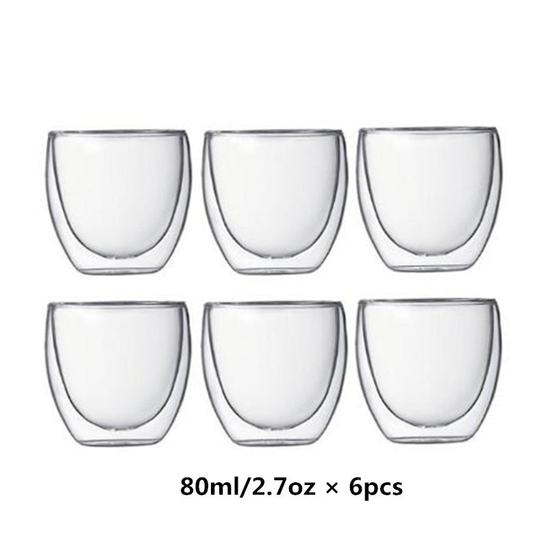 1/4/6Pcs Double Wall Glass Cups Espresso Coffee Mug 80/250/350/450 ML  Heat-Resistant Transparent Glasses with Double Bottom CUPS