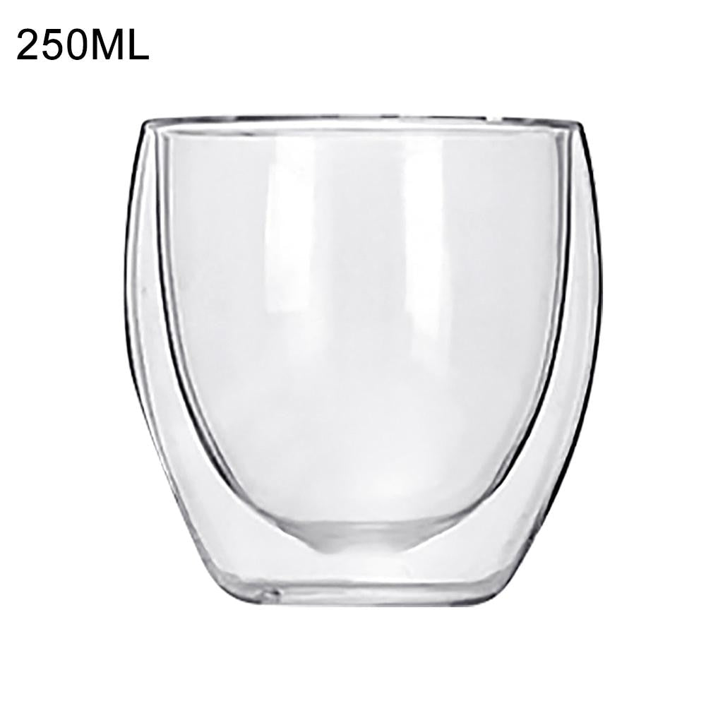 YWDL 150/250ml Double Wall Glass With Dish And Spoon Clear Glass