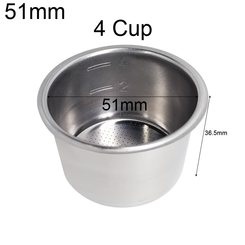 51mm 1/2/4 Cups Stainless Steel Replacement Filter Basket for