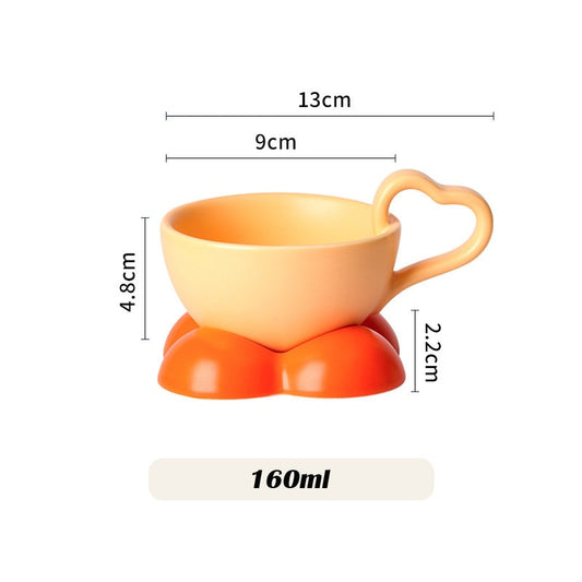 Creative Heart Ceramic Coffee Cup With Saucer